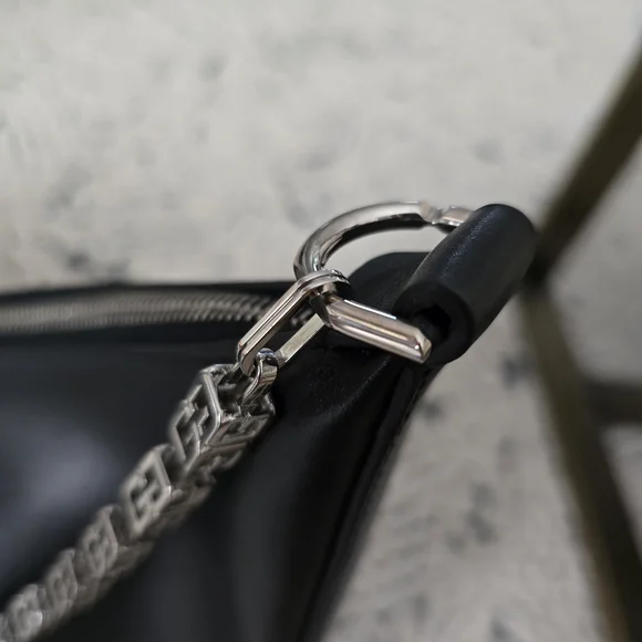 🌟 Givenchy Black Cut Out Moon Shoulder Bag with Silver Chain, authentic
